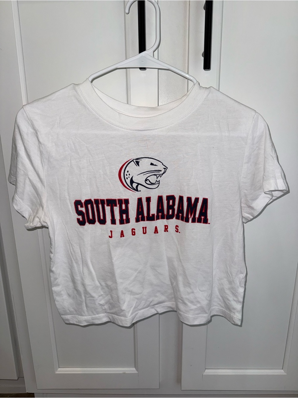 White Champion South Alabama Jaguars cropped tee